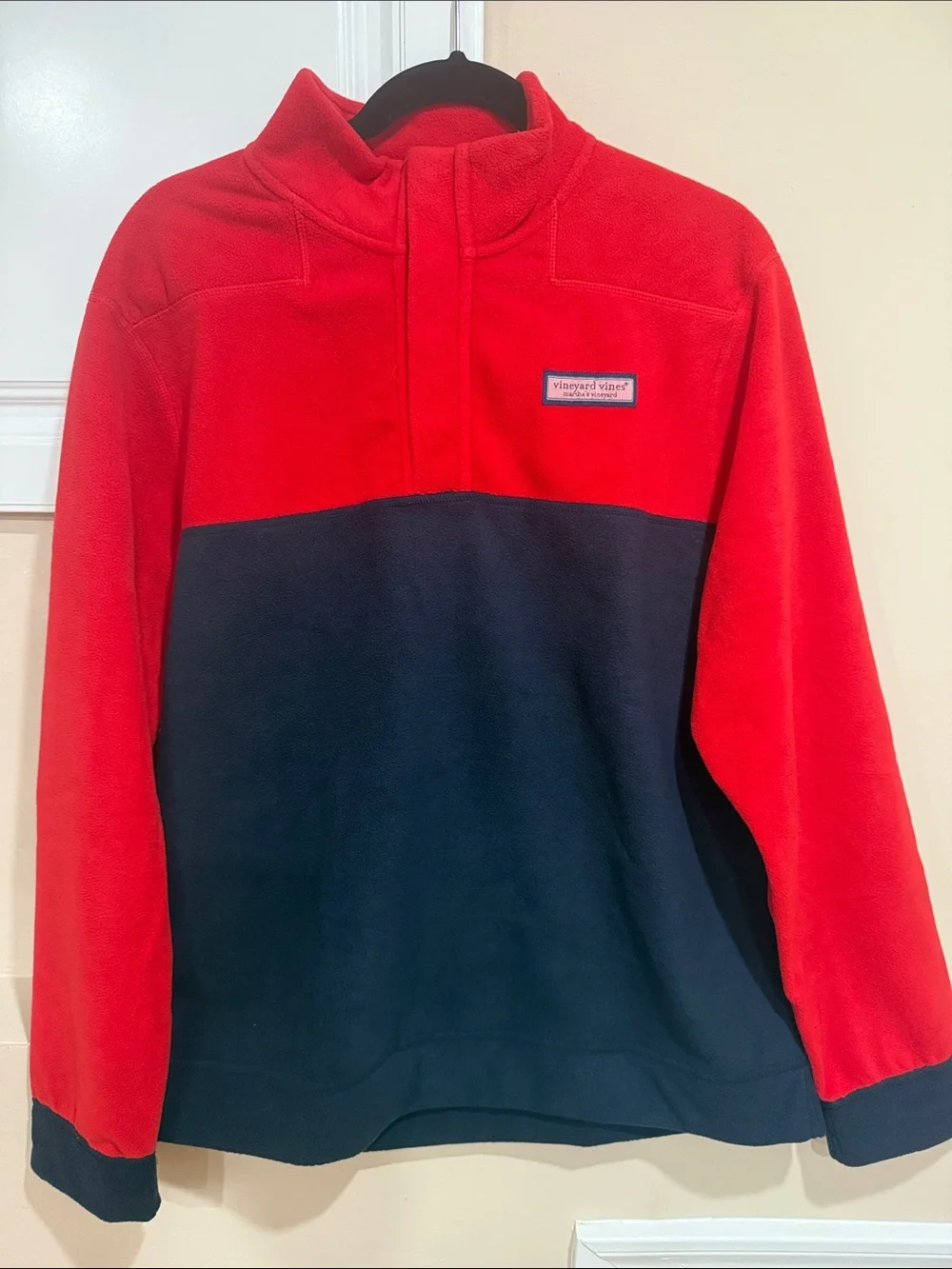 Vineyard Vines Red & Navy Quarter-Zip Fleece Pullover